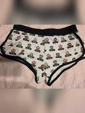 Women's Printed Super Mario Shorts - White with Black Trim